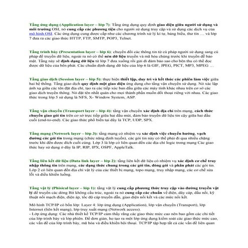 Các giao thức sử dụng trong các lớp của mô hình osi