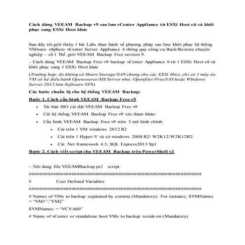 Cách dùng veeam backup v9 sao lưu v center appliance từ es xi host cũ và khôi...
