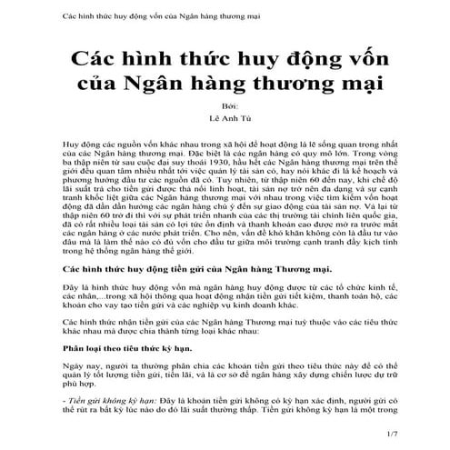 Các hình thức huy động vốn của ngân hàng thương mại