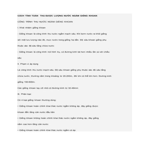 Cách tính toán thu được lượng nước ngầm giếng khoan