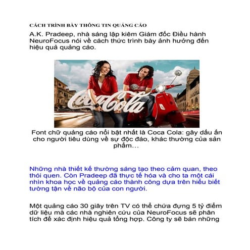 Cách trình bày thông tin quảng cáo