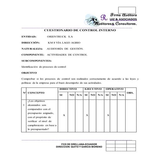 Cuestionario de control interno | PDF