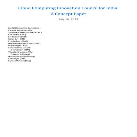 Cloud Computing Innovation Council for India - concept paper