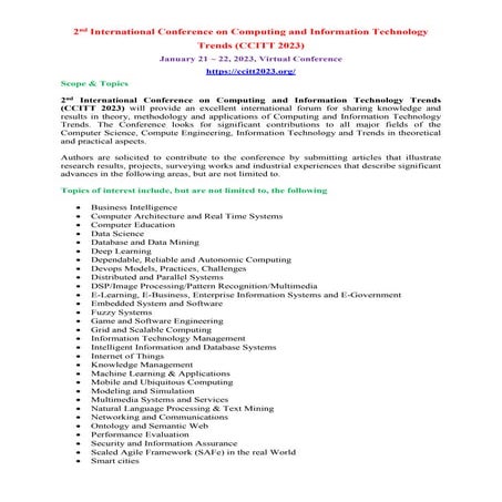 Call for Papers - 2nd International Conference on Computing and Information T...