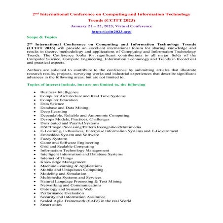 2 nd International Conference on Computing and Information Technology 