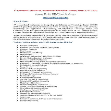 4th International Conference on Computing and Information Technology Trends (...