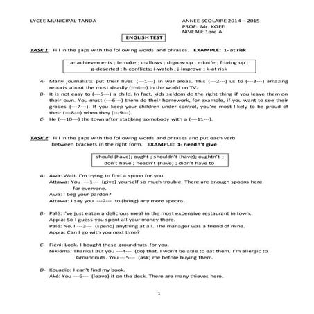 C class test no1 1ere a