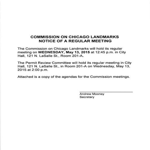 Commission on Chicago Landmarks Meet Agenda - May 13th, 2015