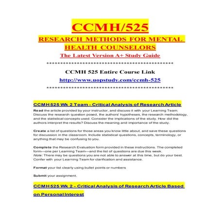 Ccmh 525 ccmh525 ccmh 525 best tutorials guide  uopstudy.com