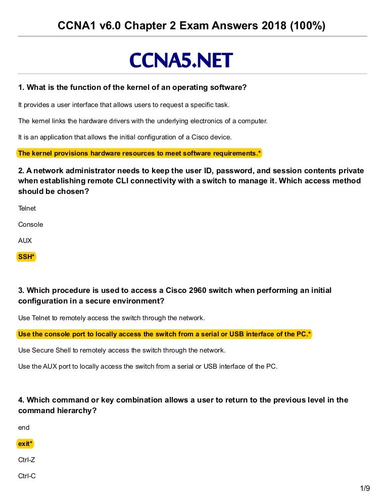 Cisco Ccna Chapter 2 Exam Answers