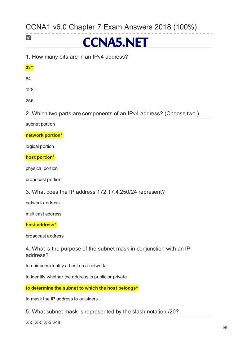 Cisco Ccna Chapter 7 Exam Answers