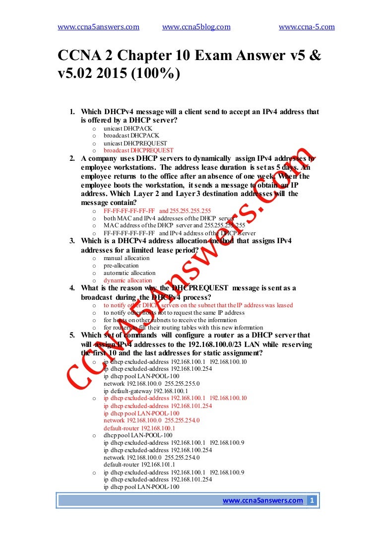 Ccna 2 Chapter 10 Exam