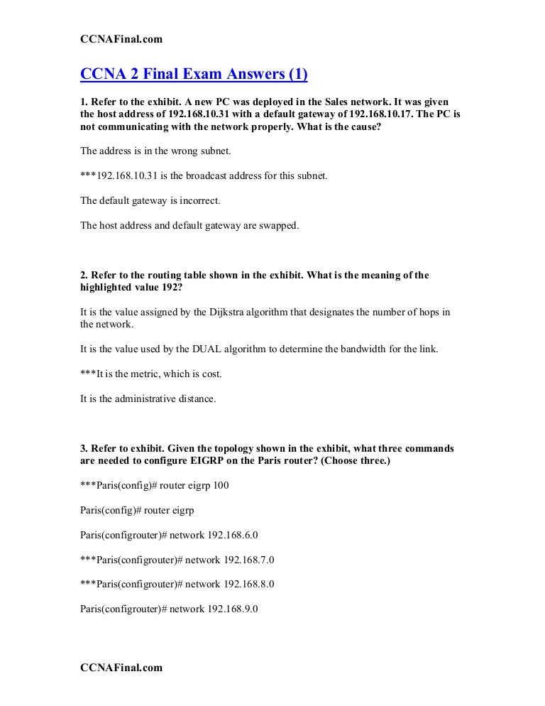 Ccna 2 Answers Final Exam