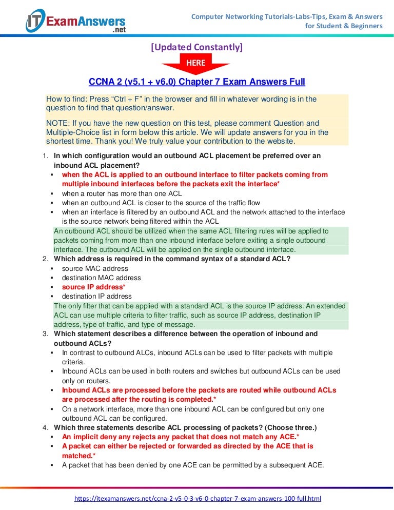 Ccna 2 Chapter 7 Exam Answers