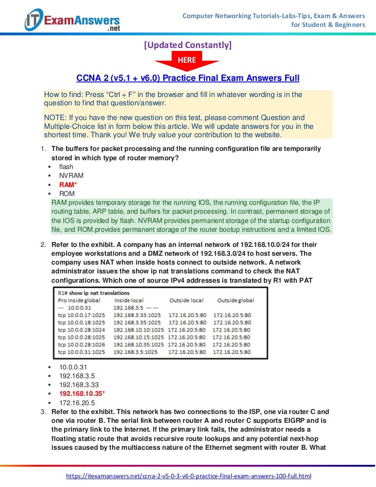 Ccna 2 V6 Final Exam Answers