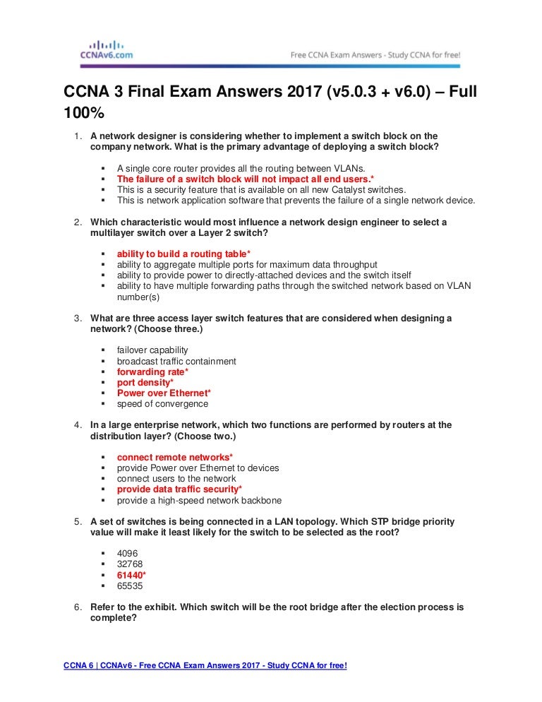 Ccna 3 Final Exam Answers