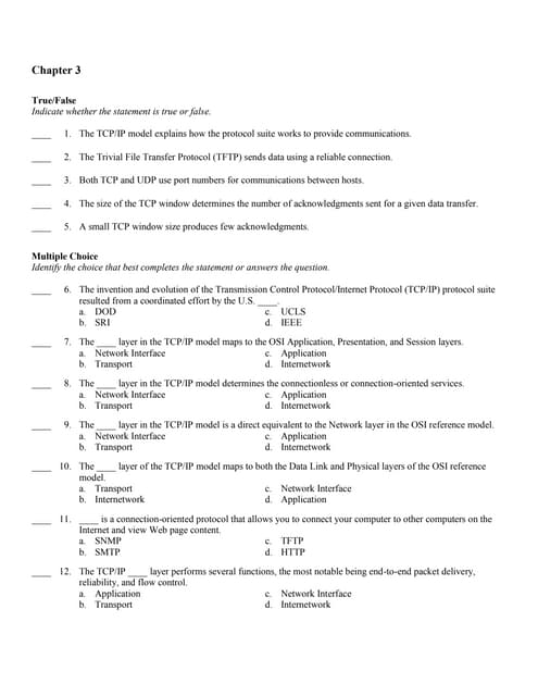 CCNA TCP/IP Questions