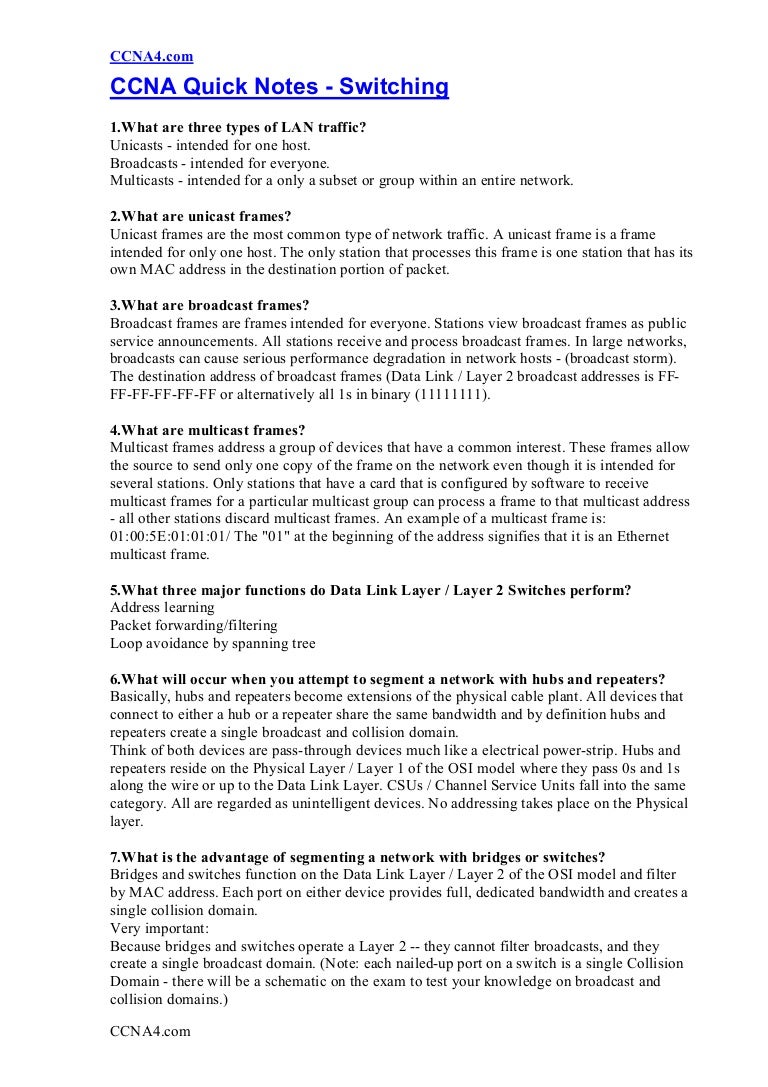 Ccna Quick Notes Switching