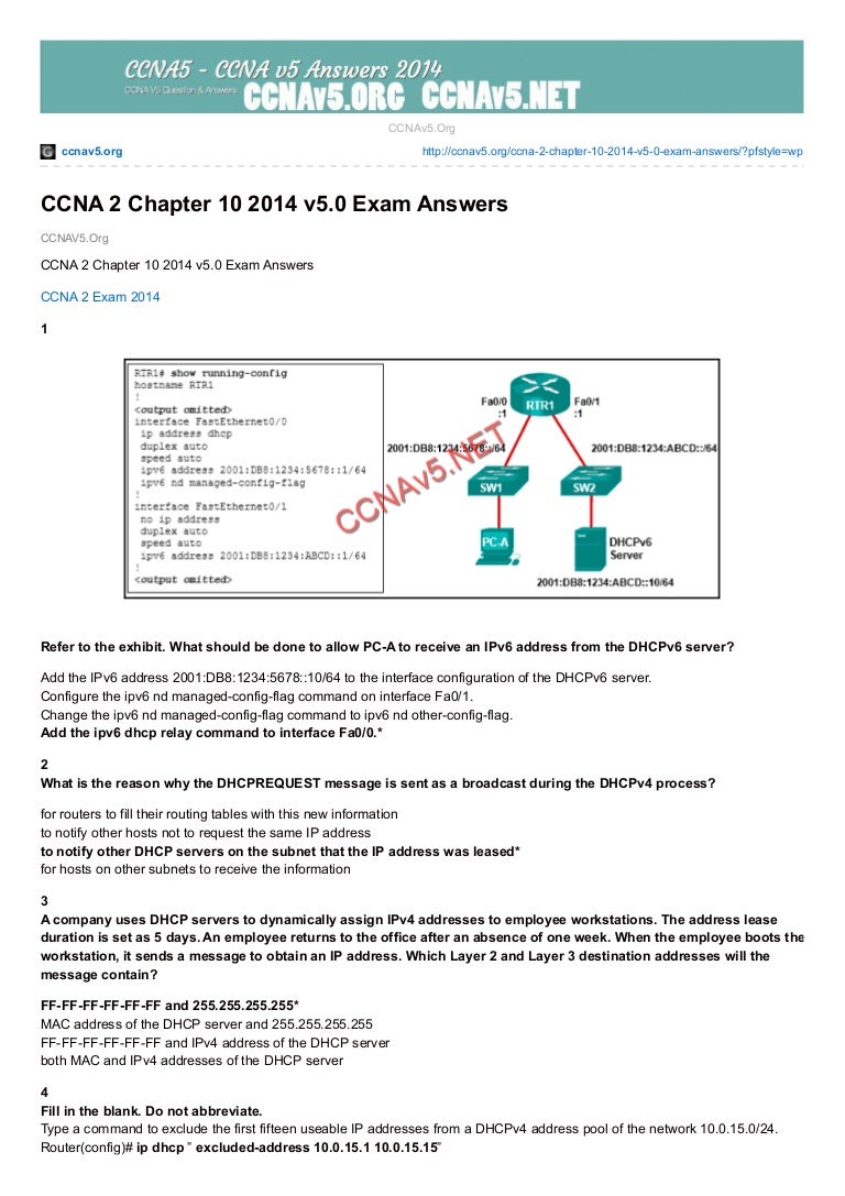 Ccna 2 Chapter 10 Exam