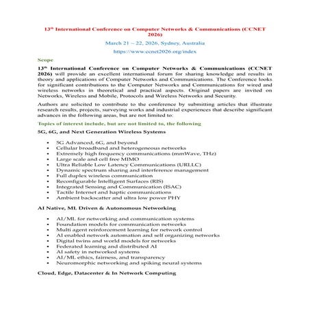 13th International Conference on Computer Networks & Communications ...