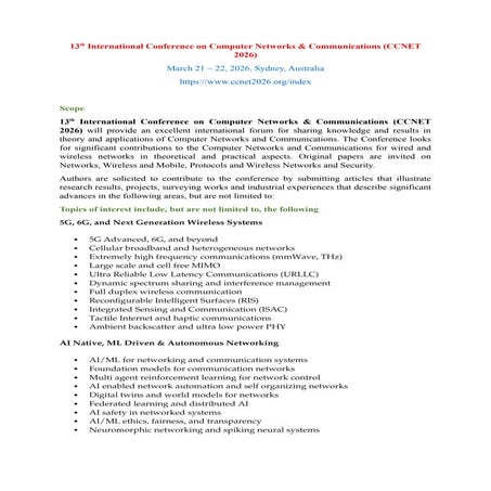 13th International Conference on Computer Networks & Communications ...