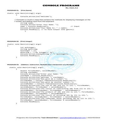 C# console programms | PDF