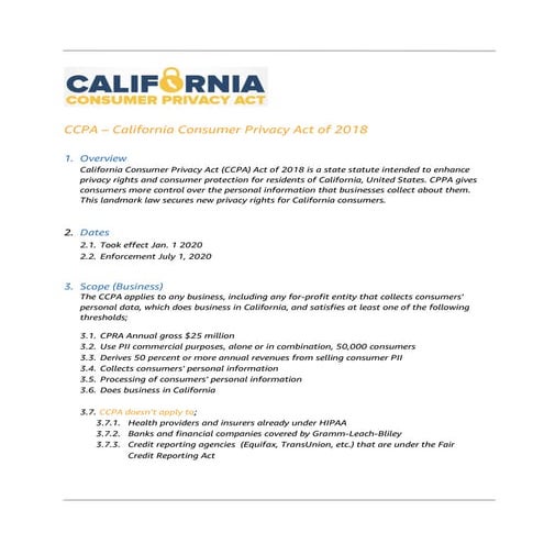 CCPA - California Consumer Privacy Act (2018)