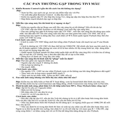 Các pan thường gặp trong tivi màu