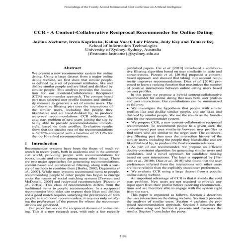 Ccr a content collaborative reciprocal recommender for online dating