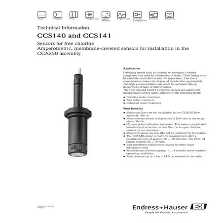 CCS 140 141 endress+hauser datasheet-sensors for free chlorine