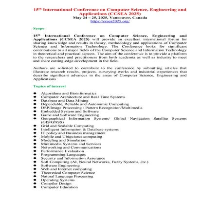 Call for Papers - 15th International Conference on Computer Science ...