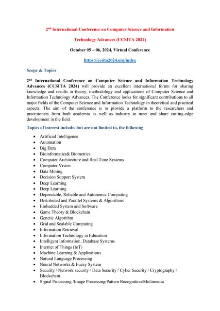 2nd International Conference on Computer Science and Information Technology A...