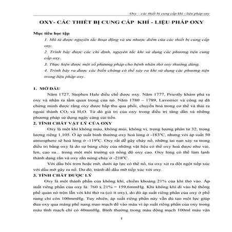 Các thiết bị cung cấp oxy liệu pháp oxy | PDF