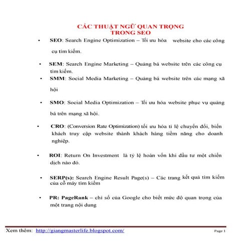 Các thuật ngữ quan trọng trong seo