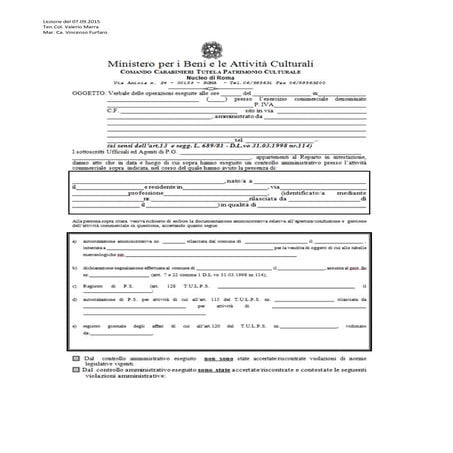 Carabinieri Tutela Patrimonio Culturale: Lecture