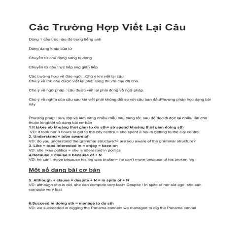Các trường hợp viết lại câu full