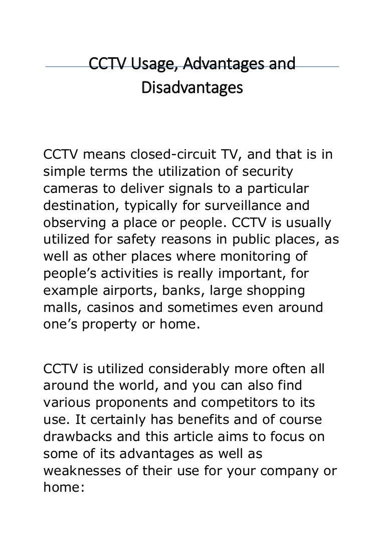 Cctv usage, advantages and disadvantages