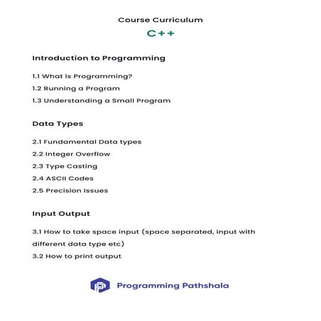 Comprehensive C and C++ Programming Course Curriculum for Beginners | PDF