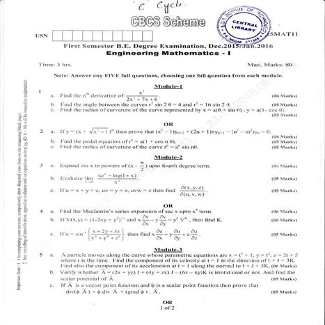 1st Semester Chemistry Cycle  (Dec-2015; Jan-2016) Question Papers
