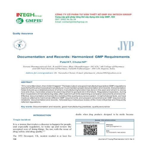 Các yêu cầu về tài liệu và hồ sơ các GMP