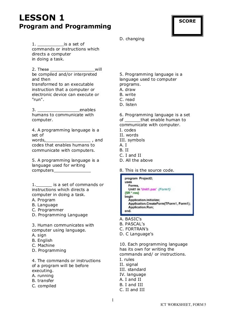 Ict Worksheet For Grade 1