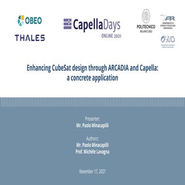 Capella Days 2021 | Enhancing CubeSat design through ARCADIA and Capella: a c...