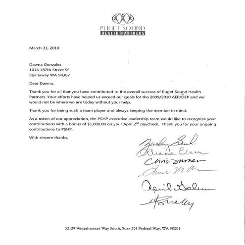 Bonus letter from PSHP 1,000 | PDF
