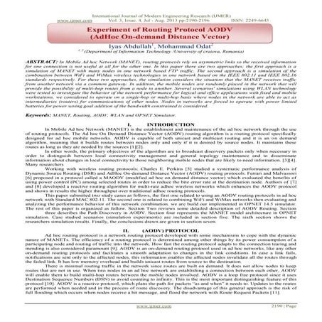 Experiment of Routing Protocol AODV (AdHoc On-demand Distance Vector)