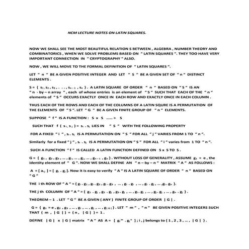 NCM LECTURE NOTES ON LATIN SQUARES(27)