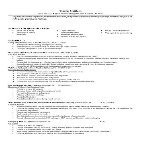 medical based resume