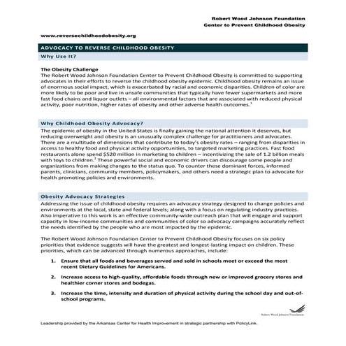 Advocacy to Reverse Childhood Obesity