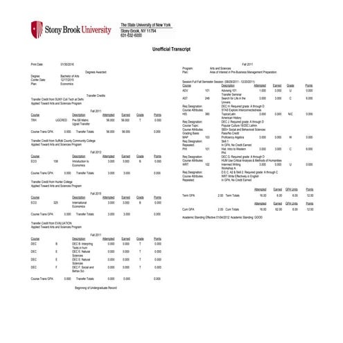 Final Stony Brook Unofficial Transcript