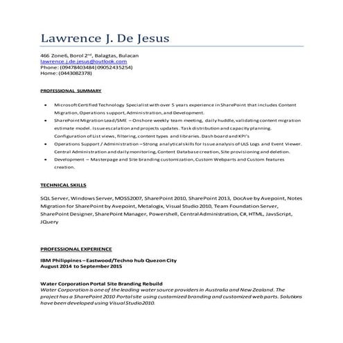 LawrenceDeJesusSharePointCV