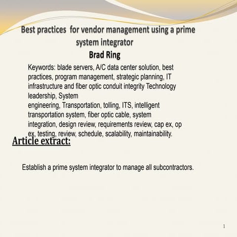 Vendor organization and management 